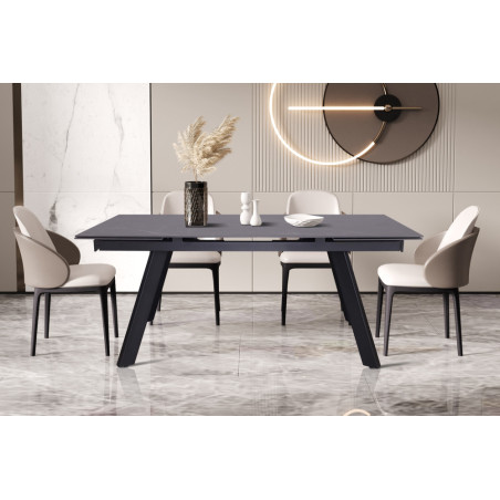 HORIZON, table extensible 160 à 240 cm - plateau pierre frittée - avec allonges - pieds en métal noir - 3 finitions