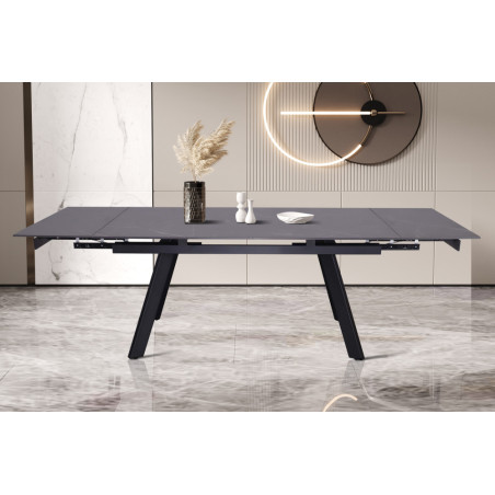 HORIZON, table extensible 160 à 240 cm - plateau pierre frittée - avec allonges - pieds en métal noir - 3 finitions