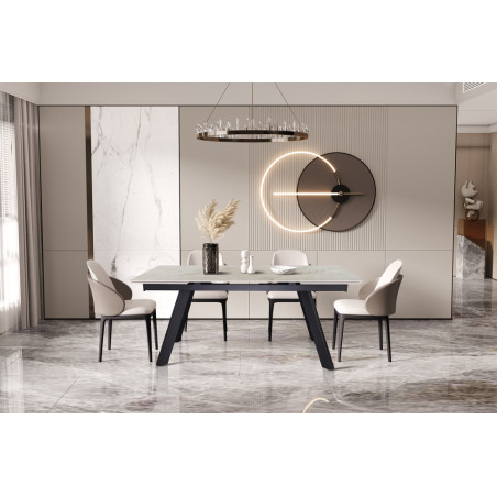 HORIZON, table extensible 160 à 240 cm - plateau pierre frittée - avec allonges - pieds en métal noir - 3 finitions