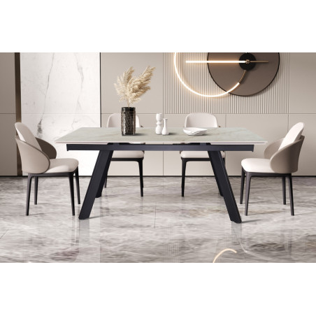 HORIZON, table extensible 160 à 240 cm - plateau pierre frittée - avec allonges - pieds en métal noir - 3 finitions