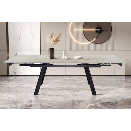 HORIZON, table extensible 160 à 240 cm - plateau pierre frittée - avec allonges - pieds en métal noir - 3 finitions