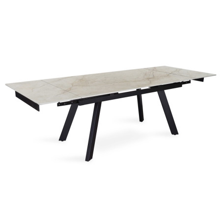 HORIZON, table extensible 160 à 240 cm - plateau pierre frittée - avec allonges - pieds en métal noir - 3 finitions