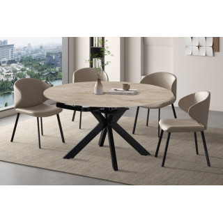 AMETHYSTE, table extensible ronde 140 cm - plateau pierre frittée - avec allonges - 2 finitions