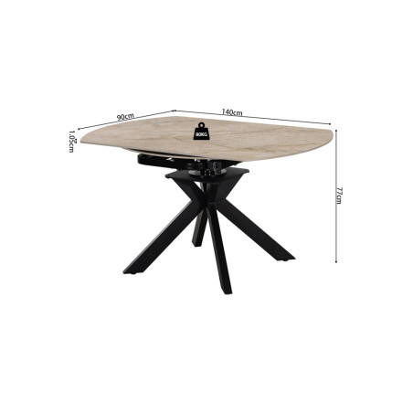 AMETHYSTE, table extensible ronde 140 cm - plateau pierre frittée - avec allonges - 2 finitions