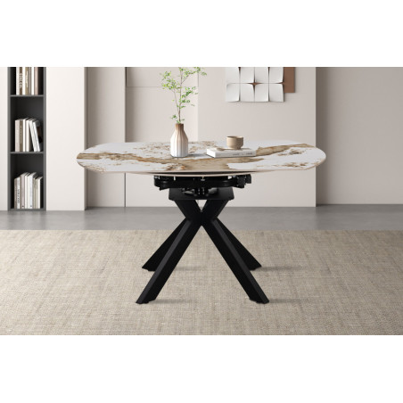 AMETHYSTE, table extensible ronde 140 cm - plateau pierre frittée - avec allonges - 2 finitions