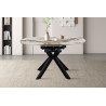AMETHYSTE, table extensible ronde 140 cm - plateau pierre frittée - avec allonges - 2 finitions