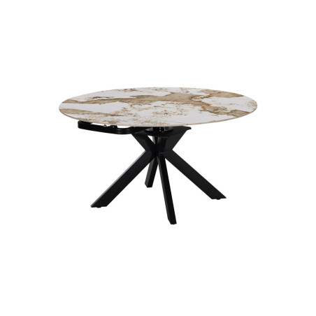 AMETHYSTE, table extensible ronde 140 cm - plateau pierre frittée - avec allonges - 2 finitions