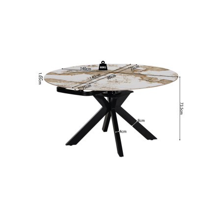 AMETHYSTE, table extensible ronde 140 cm - plateau pierre frittée - avec allonges - 2 finitions