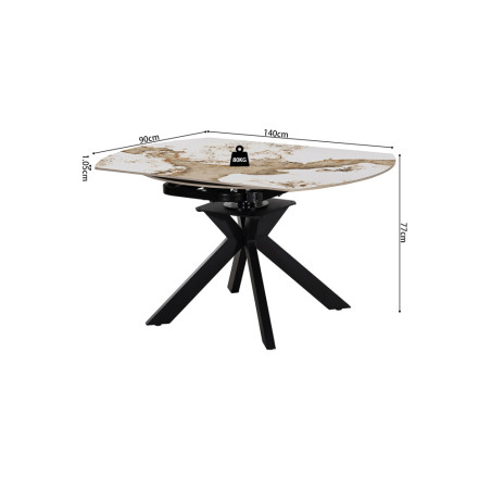 AMETHYSTE, table extensible ronde 140 cm - plateau pierre frittée - avec allonges - 2 finitions