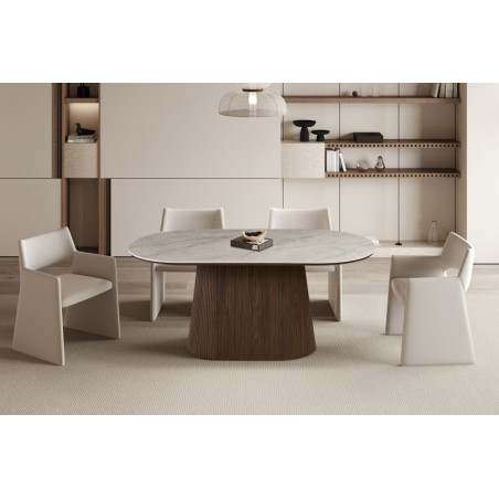 VALDORA, table à manger ovale 180 cm - plateau pierre frittée - pieds en métal noir - 2 finitions