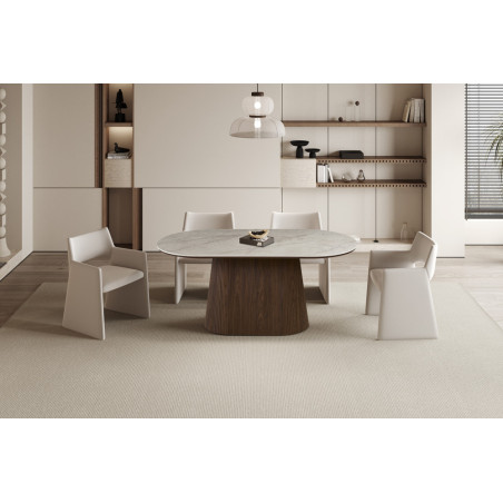 VALDORA, table à manger ovale 180 cm - plateau pierre frittée - pieds en métal noir - 2 finitions
