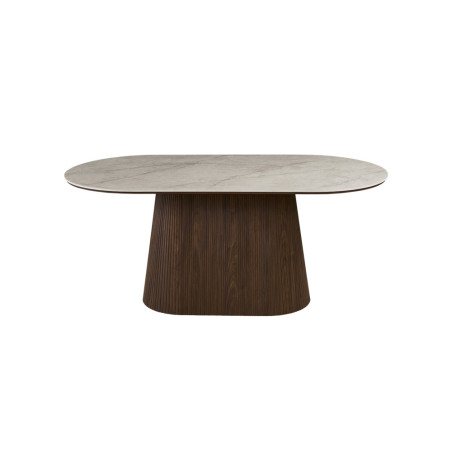 VALDORA, table à manger ovale 180 cm - plateau pierre frittée - pieds en métal noir - 2 finitions