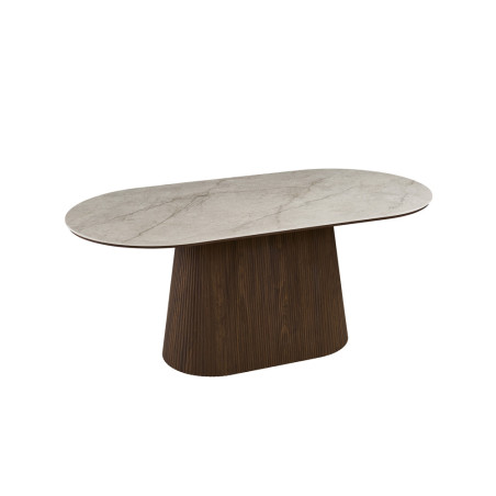 VALDORA, table à manger ovale 180 cm - plateau pierre frittée - pieds en métal noir - 2 finitions