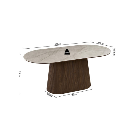 VALDORA, table à manger ovale 180 cm - plateau pierre frittée - pieds en métal noir - 2 finitions