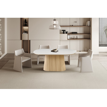 VALDORA, table à manger ovale 180 cm - plateau pierre frittée - pieds en métal noir - 2 finitions