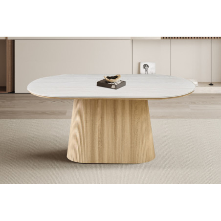 VALDORA, table à manger ovale 180 cm - plateau pierre frittée - pieds en métal noir - 2 finitions