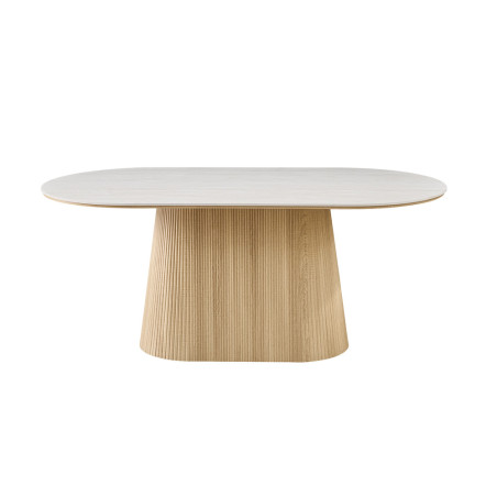 VALDORA, table à manger ovale 180 cm - plateau pierre frittée - pieds en métal noir - 2 finitions