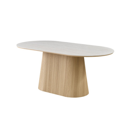 VALDORA, table à manger ovale 180 cm - plateau pierre frittée - pieds en métal noir - 2 finitions