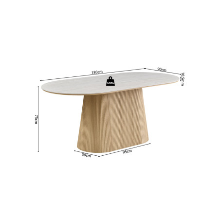 VALDORA, table à manger ovale 180 cm - plateau pierre frittée - pieds en métal noir - 2 finitions