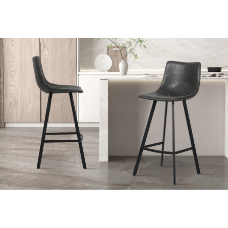OCRE, tabouret de bar hauteur 108 cm - simili cuir - pieds en métal noir - 4 coloris