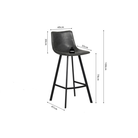 OCRE, tabouret de bar hauteur 108 cm - simili cuir - pieds en métal noir - 4 coloris