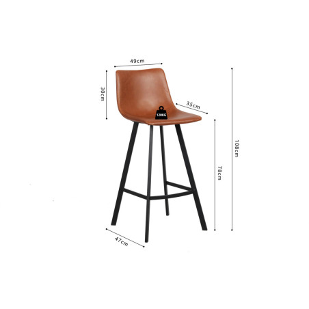 OCRE, tabouret de bar hauteur 108 cm - simili cuir - pieds en métal noir - 4 coloris