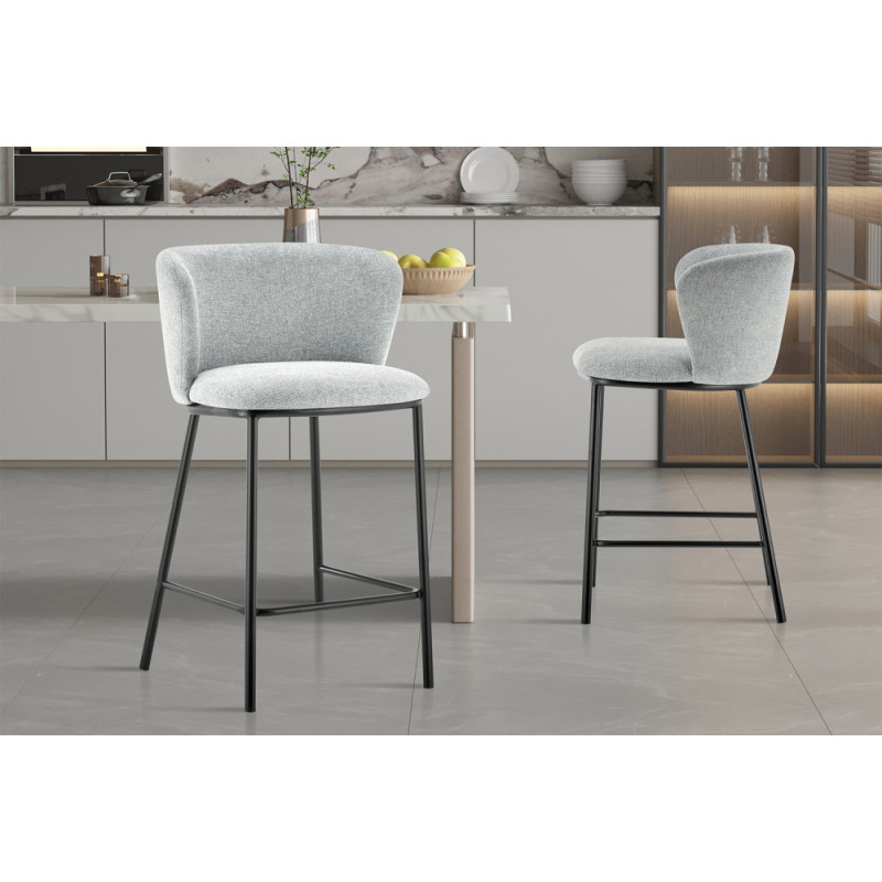ARCADIE, chaise de comptoir hauteur 88,5 cm - tissu doux - 2 coloris