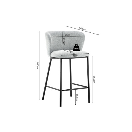 ARCADIE, chaise de comptoir hauteur 88,5 cm - tissu doux - 2 coloris
