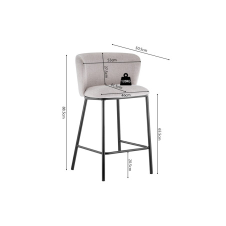 ARCADIE, chaise de comptoir hauteur 88,5 cm - tissu doux - 2 coloris