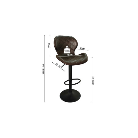 MUSCAT, tabouret de bar hauteur 90-111 cm - simili cuir - hauteur réglable - 2 coloris