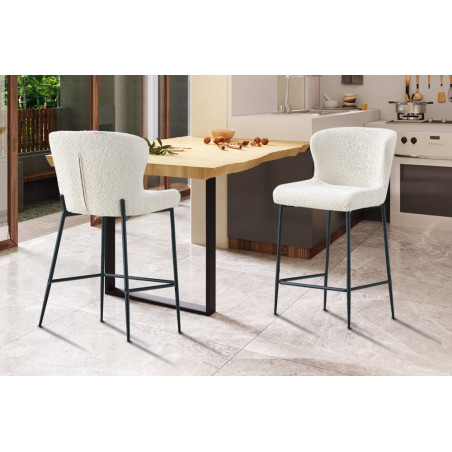 LISERON, chaise de comptoir hauteur 96,5 cm - tissu bouclette - 4 coloris