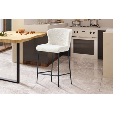 LISERON, chaise de comptoir hauteur 96,5 cm - tissu bouclette - 4 coloris