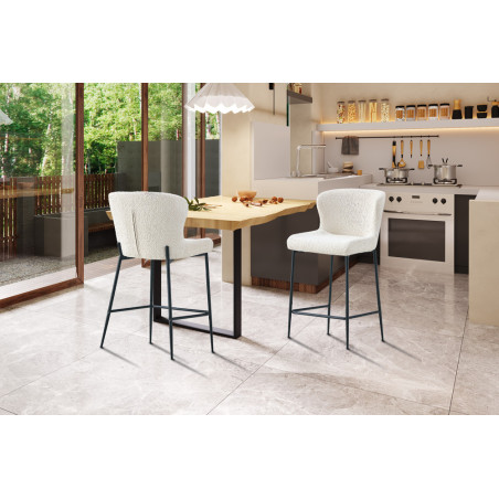 LISERON, chaise de comptoir hauteur 96,5 cm - tissu bouclette - 4 coloris