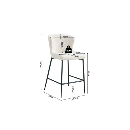 LISERON, chaise de comptoir hauteur 96,5 cm - tissu bouclette - 4 coloris
