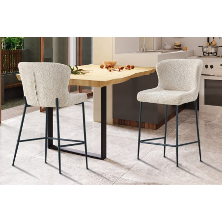 LISERON, chaise de comptoir hauteur 96,5 cm - tissu bouclette - 4 coloris