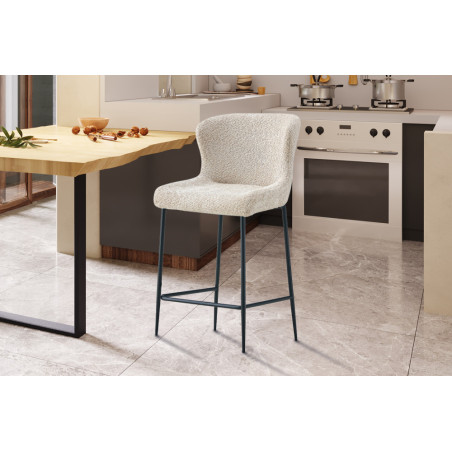 LISERON, chaise de comptoir hauteur 96,5 cm - tissu bouclette - 4 coloris
