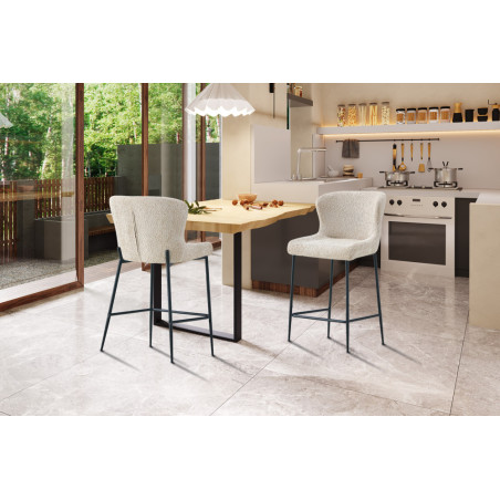 LISERON, chaise de comptoir hauteur 96,5 cm - tissu bouclette - 4 coloris