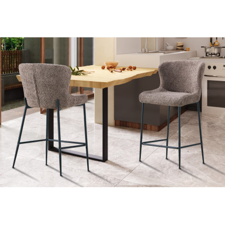 LISERON, chaise de comptoir hauteur 96,5 cm - tissu bouclette - 4 coloris