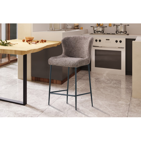 LISERON, chaise de comptoir hauteur 96,5 cm - tissu bouclette - 4 coloris