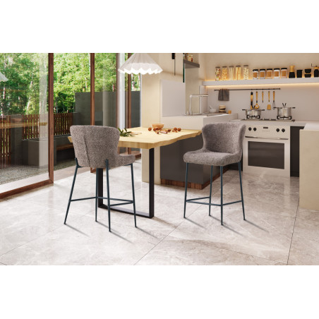 LISERON, chaise de comptoir hauteur 96,5 cm - tissu bouclette - 4 coloris