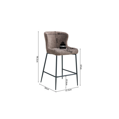 LISERON, chaise de comptoir hauteur 96,5 cm - tissu bouclette - 4 coloris