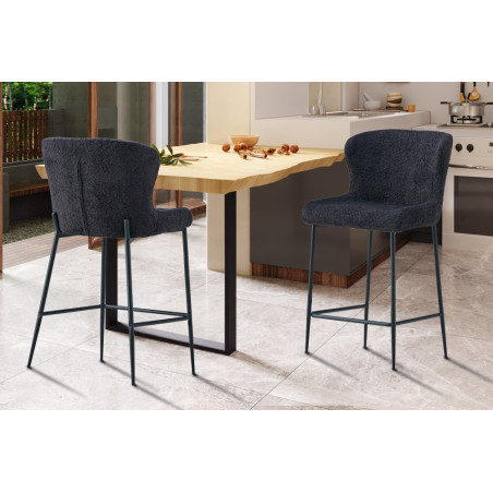 LISERON, chaise de comptoir hauteur 96,5 cm - tissu bouclette - 4 coloris