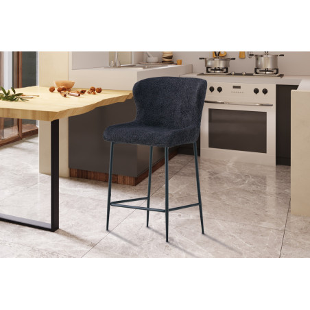 LISERON, chaise de comptoir hauteur 96,5 cm - tissu bouclette - 4 coloris