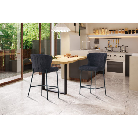 LISERON, chaise de comptoir hauteur 96,5 cm - tissu bouclette - 4 coloris