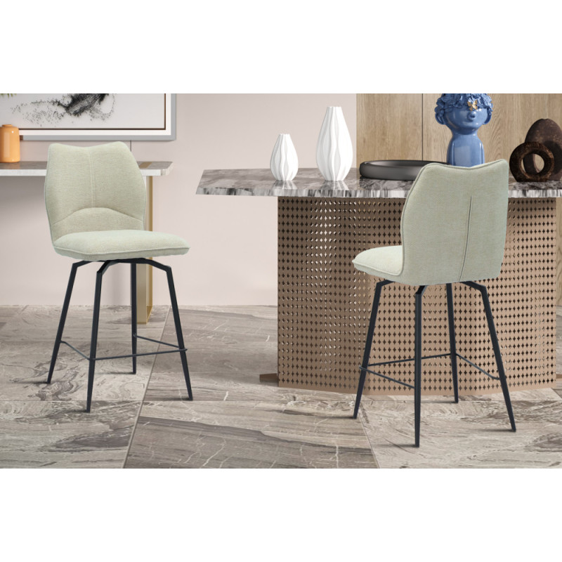 LAURIER, chaise de comptoir hauteur 103 cm - tissu doux - assise pivotante - 5 coloris