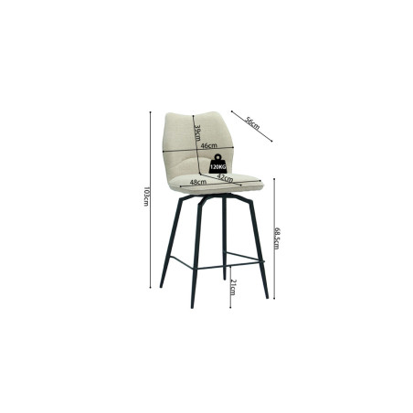 LAURIER, chaise de comptoir hauteur 103 cm - tissu doux - assise pivotante - 5 coloris