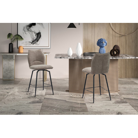 LAURIER, chaise de comptoir hauteur 103 cm - tissu doux - assise pivotante - 5 coloris