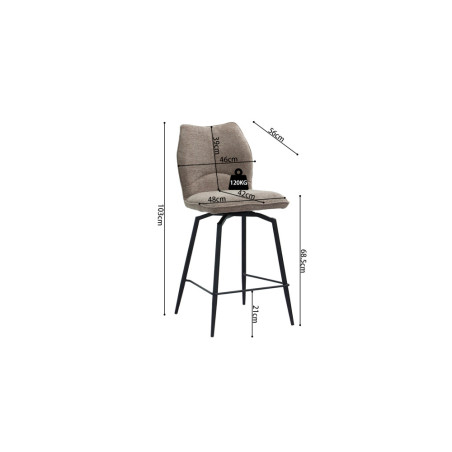 LAURIER, chaise de comptoir hauteur 103 cm - tissu doux - assise pivotante - 5 coloris