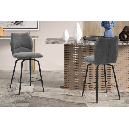 LAURIER, chaise de comptoir hauteur 103 cm - tissu doux - assise pivotante - 5 coloris