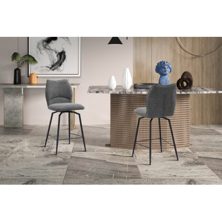 LAURIER, chaise de comptoir hauteur 103 cm - tissu doux - assise pivotante - 5 coloris